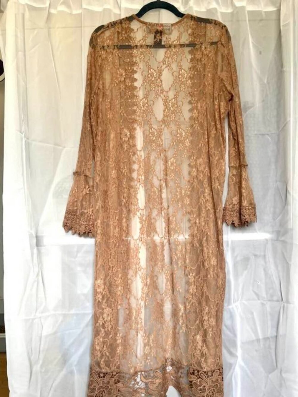 POLLY & ESTHER Lace Duster Sheer Floral Bell Sleeves L